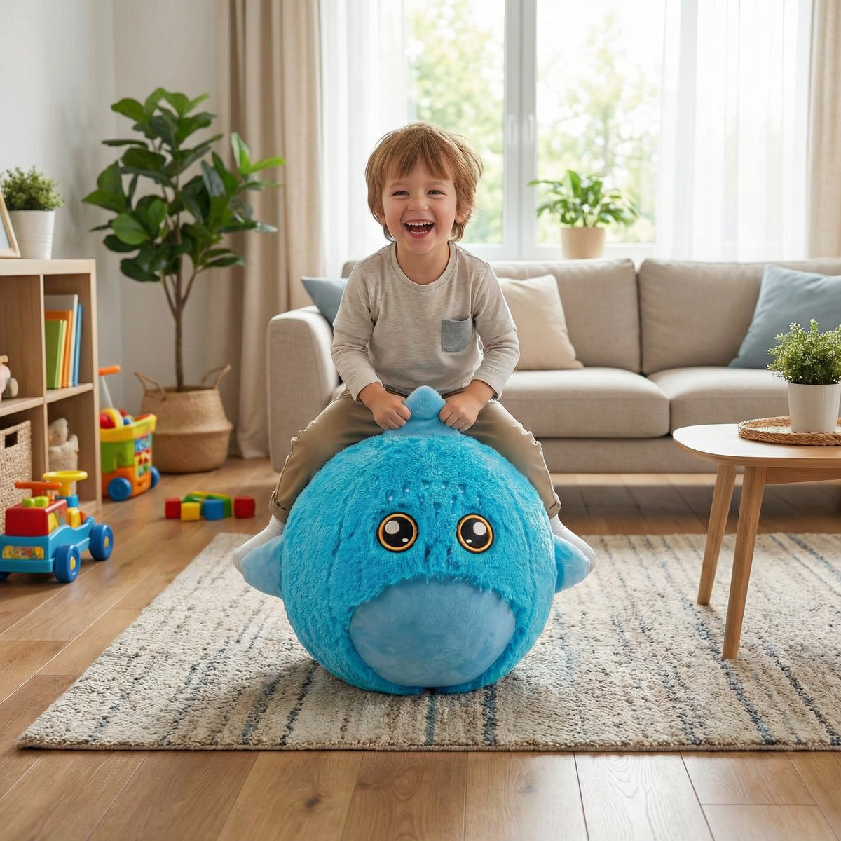 Aufblasbares Hüpf-Tier aus Plüsch – Kinder Springtier zum Spielen