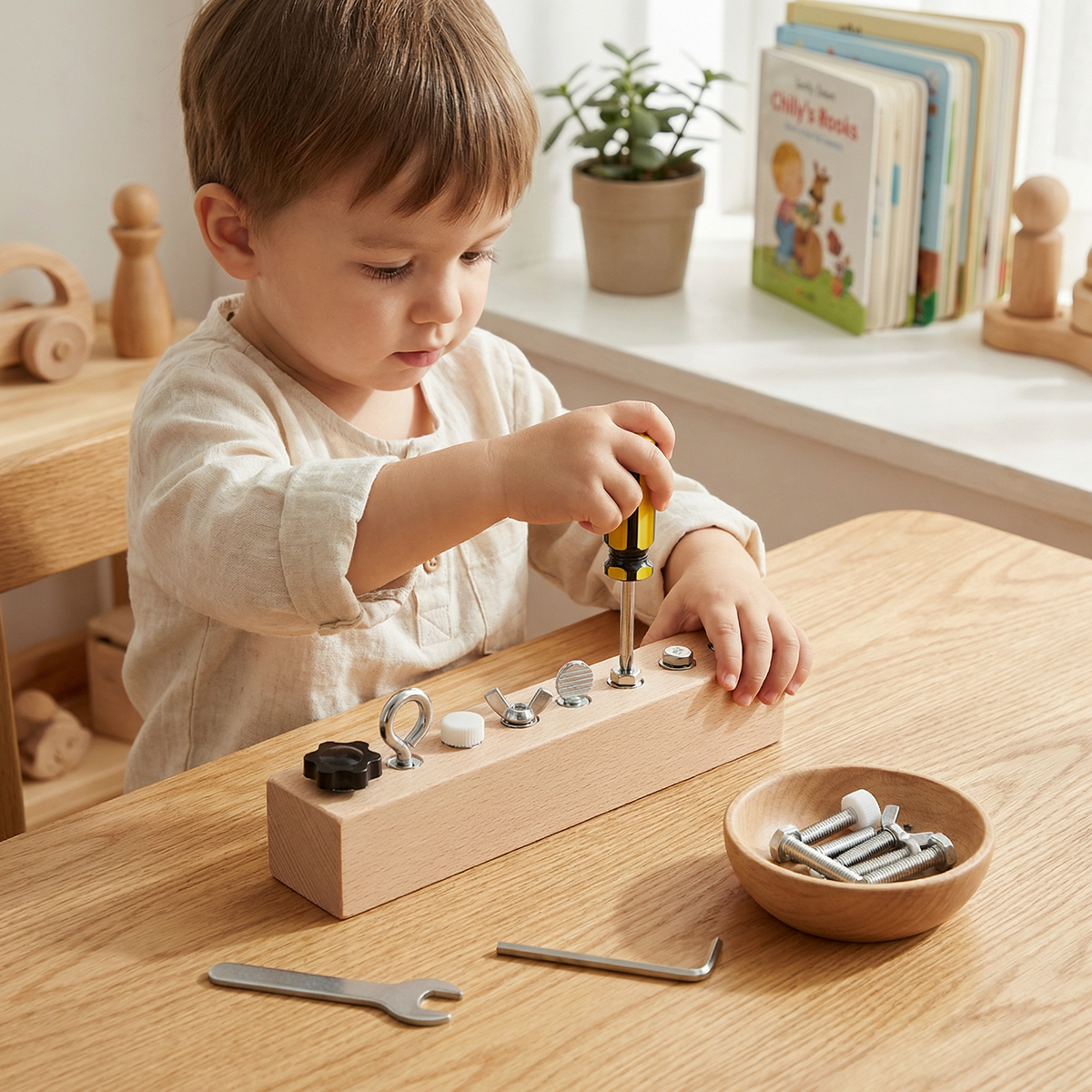 Montessori Holz-Schraubspiel – Feinmotorik & Konzentrationstraining für Kinder