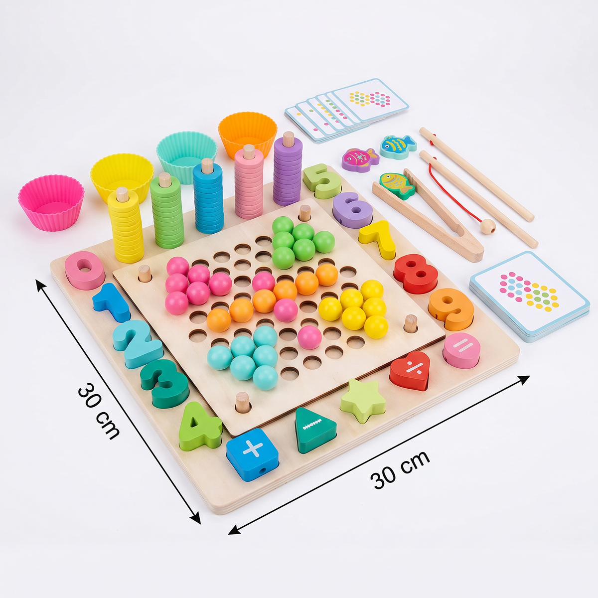 Montessori 6-in-1 Angelspiel Set aus Holz – Lernspiel für Zahlen, Farben & Feinmotorik