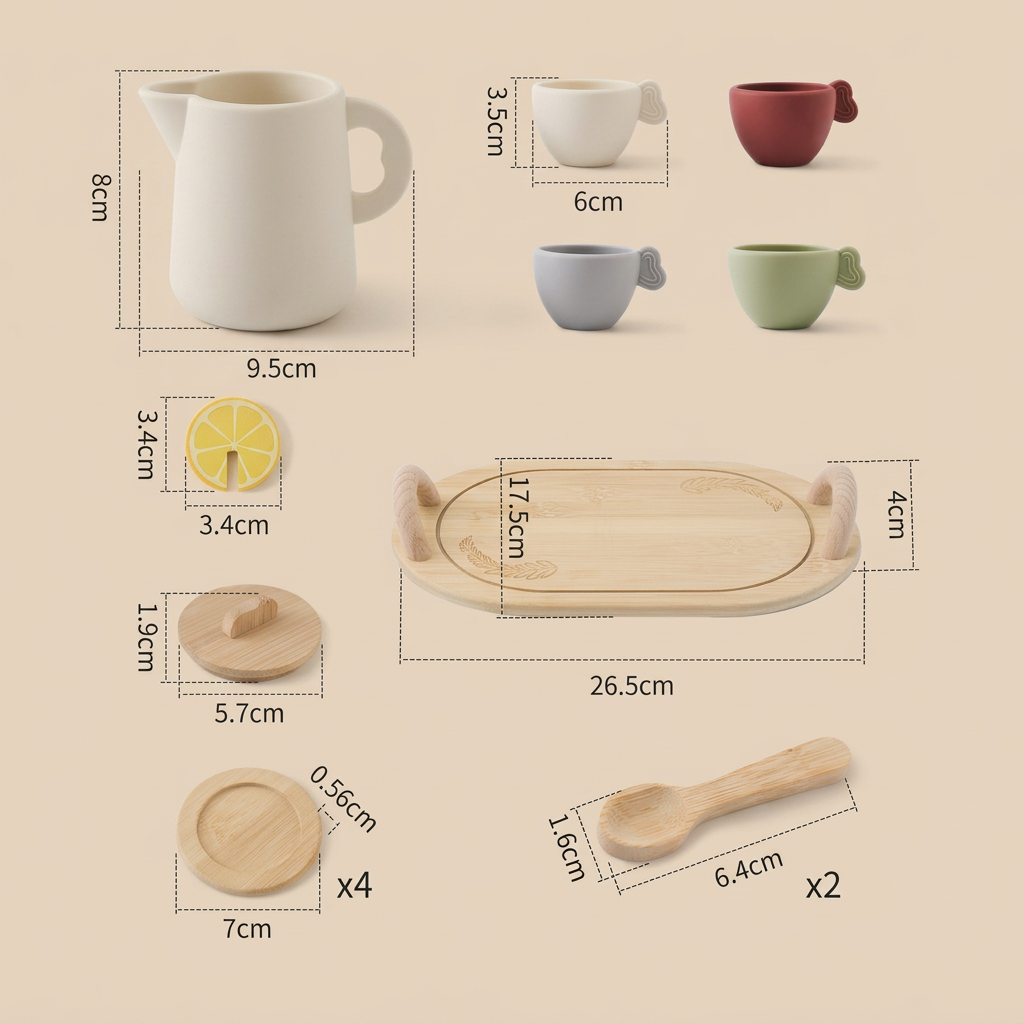 Tee-Set aus Holz und Silikon