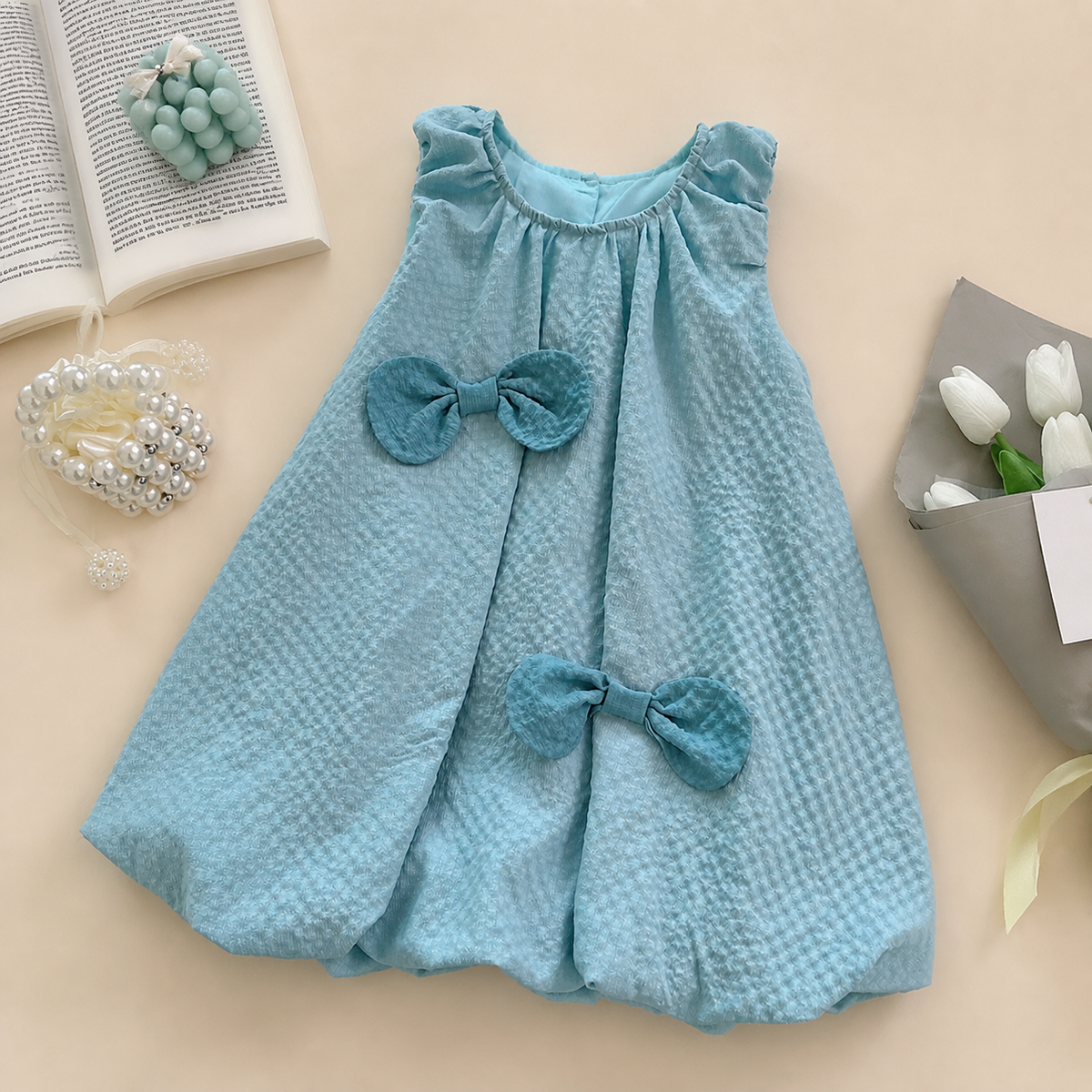 Trendiges 2-teiliges Mädchen-Set – Grünes Outfit mit Schleifen-Details