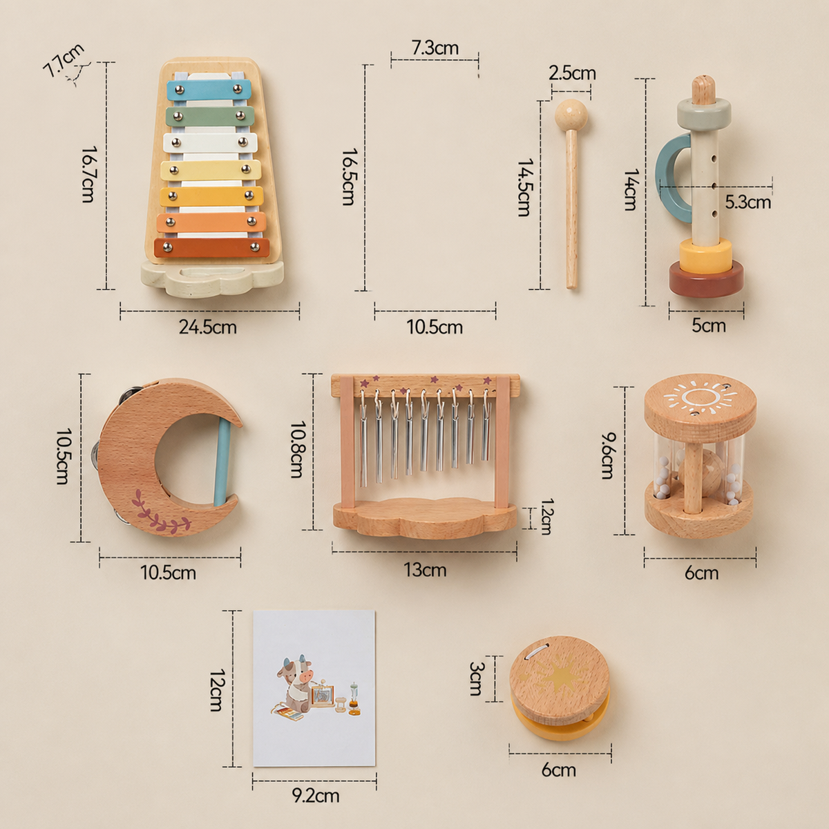 Baby Holz-Klangspiel Set – 6-teiliges sensorisches Musik- & Klangspielzeug