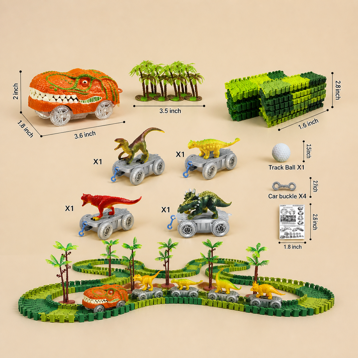 Dinosaurier Strecken Abenteuer – Flexible Rennbahn mit leuchtendem Zug