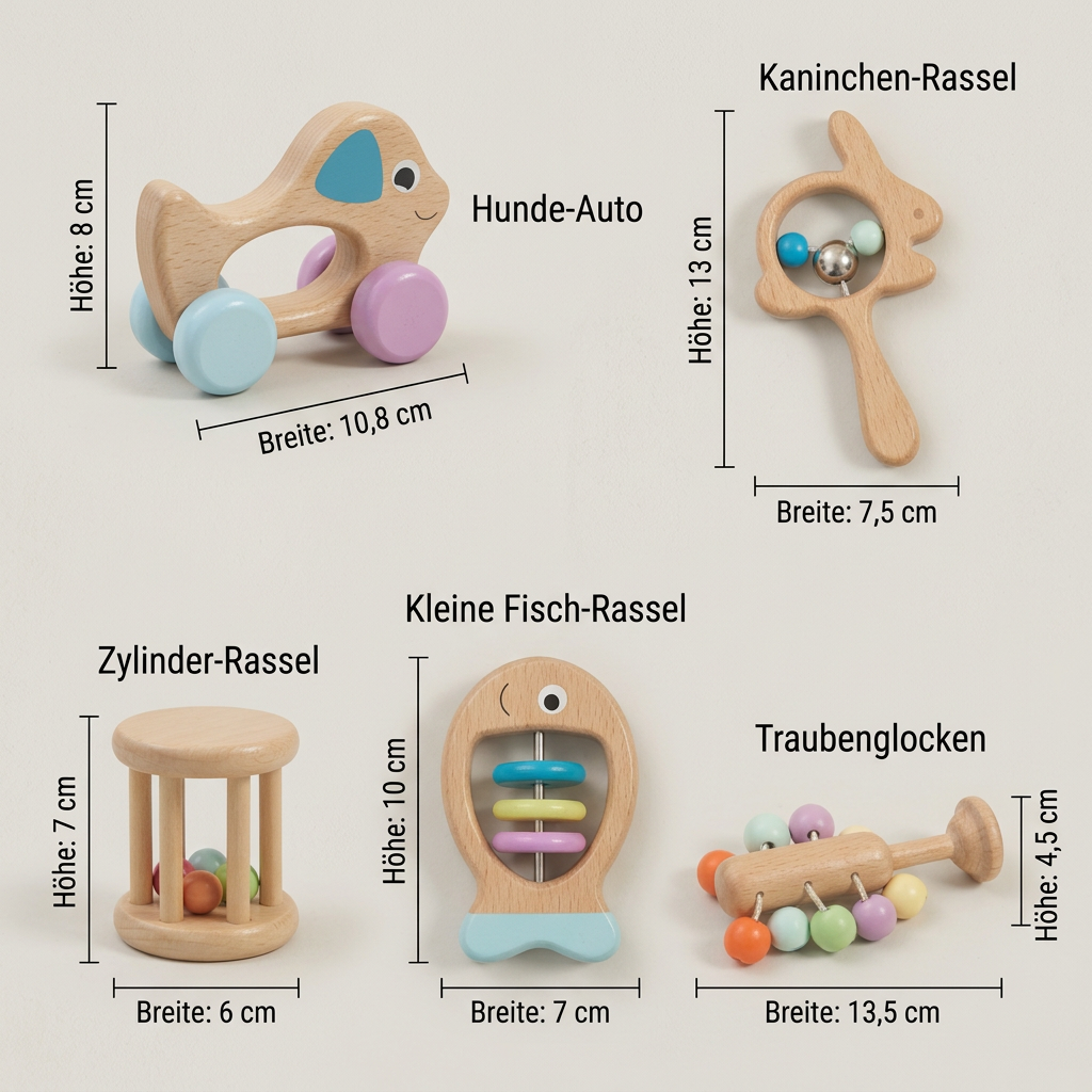 Baby Geschenkset aus Holz – Rassel- & Musikspielzeug für Neugeborene