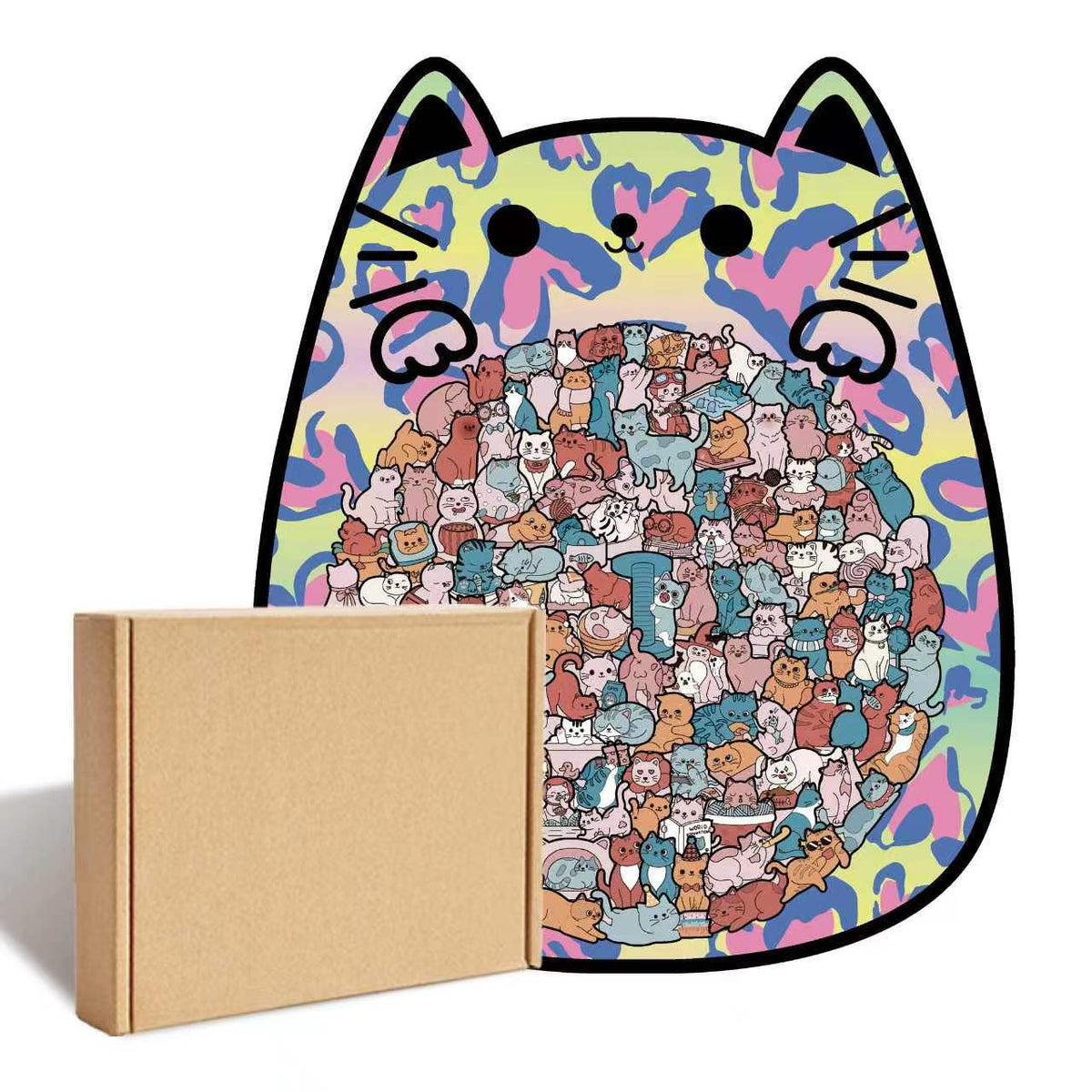 135-teiliges Holz-Puzzle mit katzenförmigen Puzzleteilen