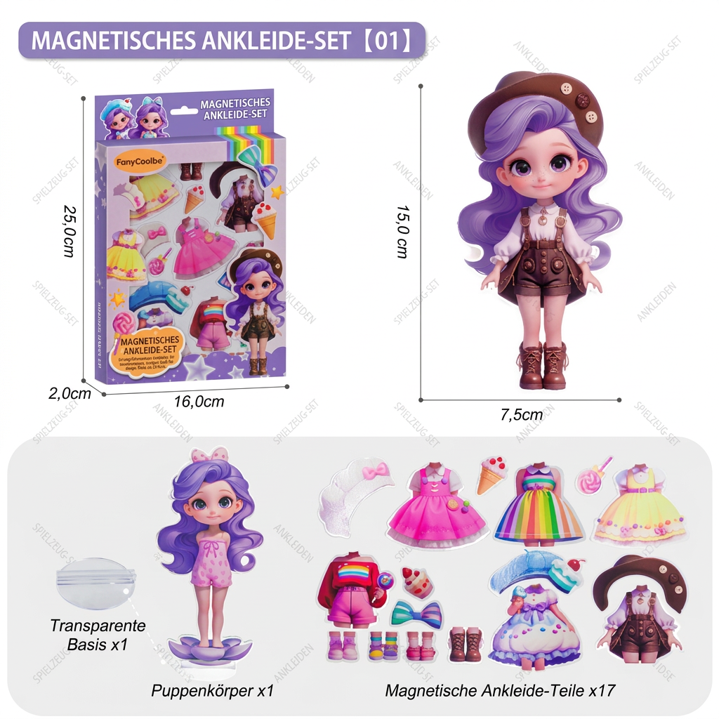 Magnetisches Ankleidepuppen-Set mit austauschbaren Outfits
