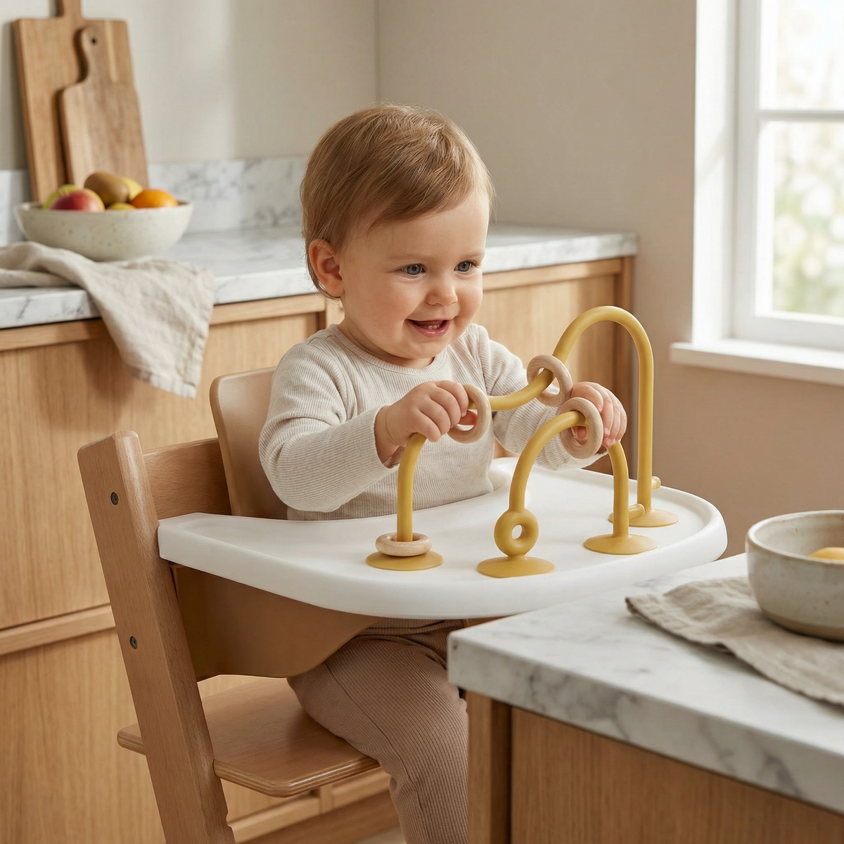 Silikon Motorik-Spielzeug für Babys – Saugnapf Lernspiel für Tisch & Hochstuhl