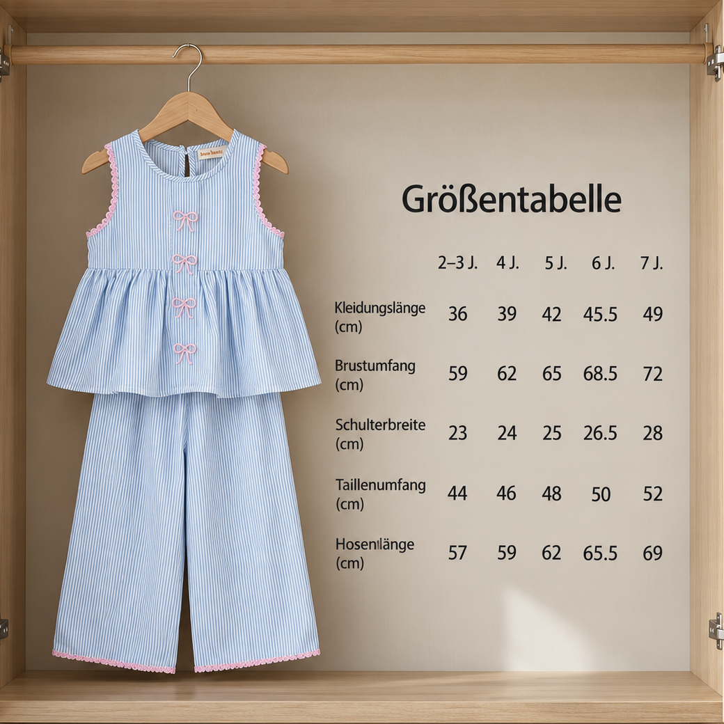 Sommerliches Mädchen-Set mit Streifen & Schleifenstickerei – Süßes 2-teiliges Outfit