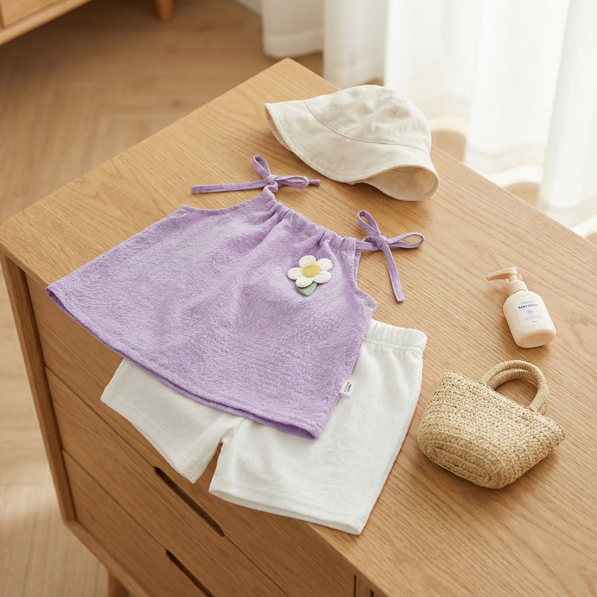Sommerliches 2-teiliges Mädchen-Set im Koreanischen Stil – Blumen-Trägeroberteil mit Shorts