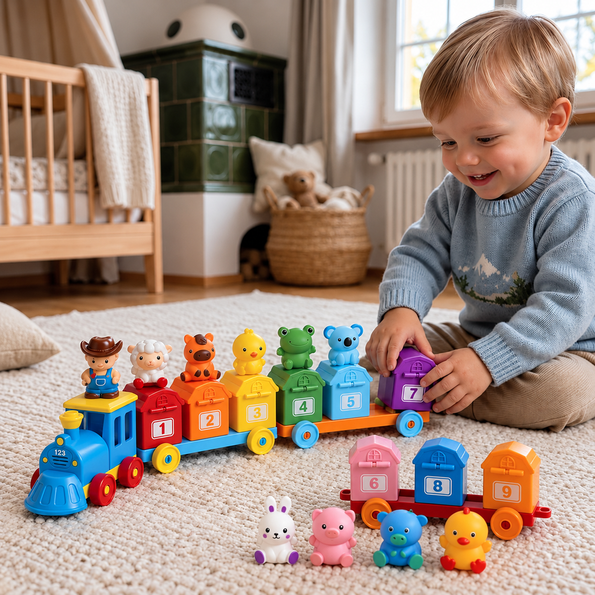 Pädagogisches Montessori-Zahlenspielzeug – Bauernhof-Zug