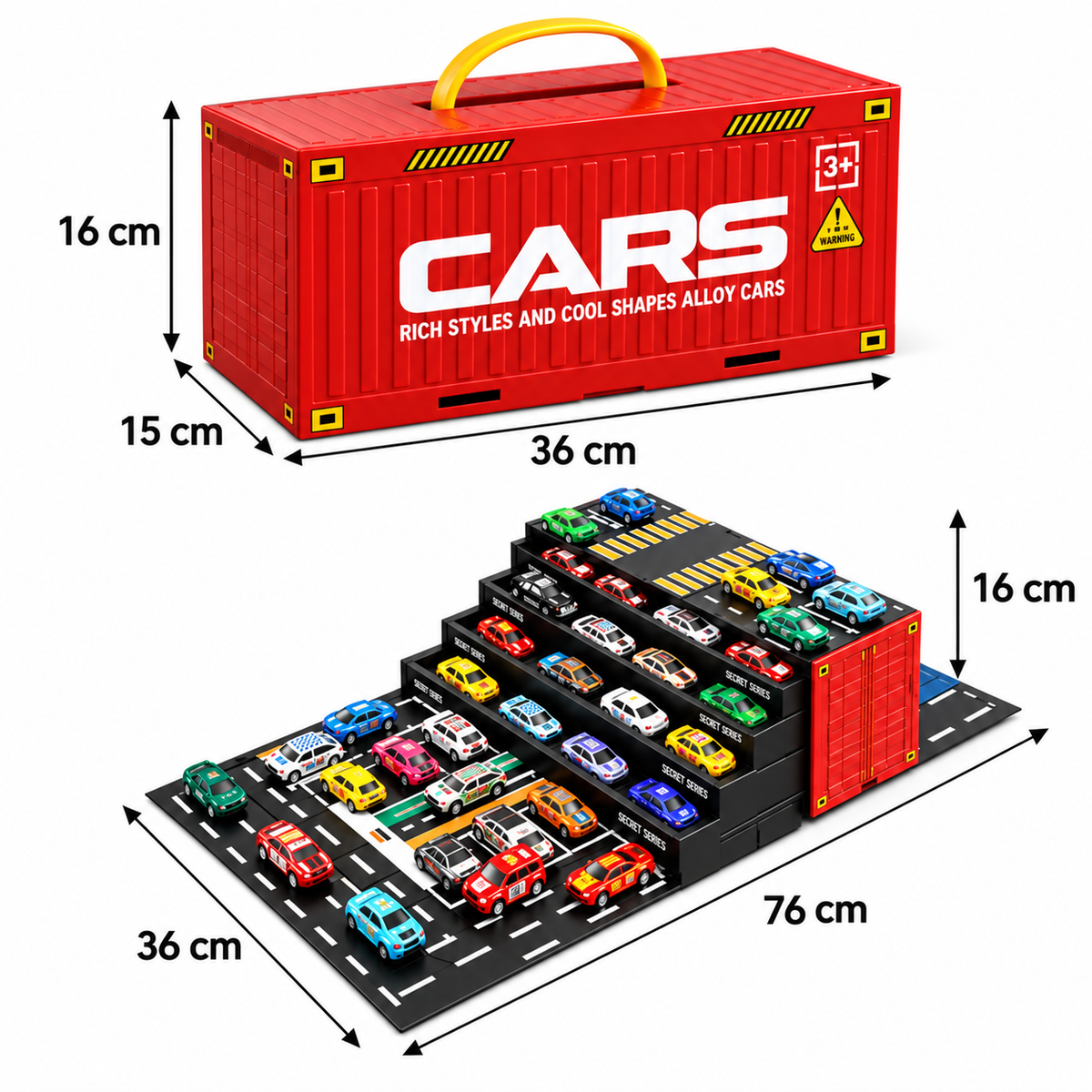 48-teiliges Mini-Druckguss-Rückziehauto-Set mit Aufbewahrungsbox