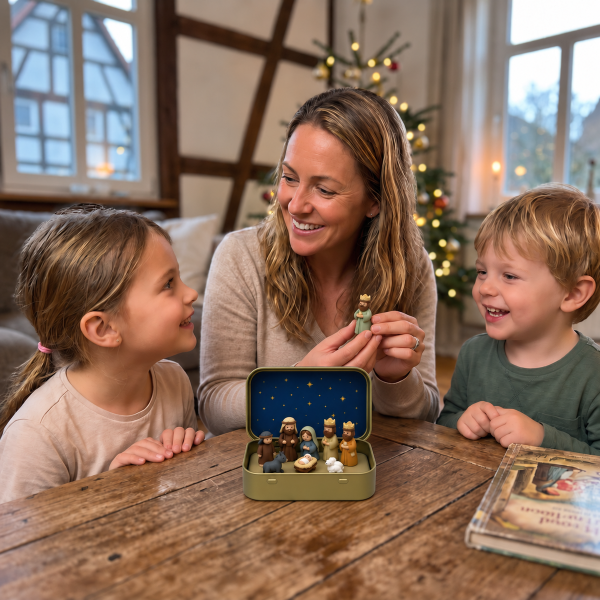 Mini-Weihnachtskrippe in einer Box – Handbemaltes Weihnachtsfiguren-Set