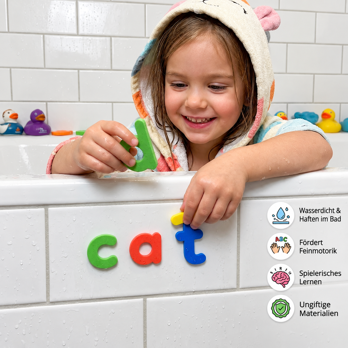 Badespielzeug mit Buchstaben, Formen & Farben
