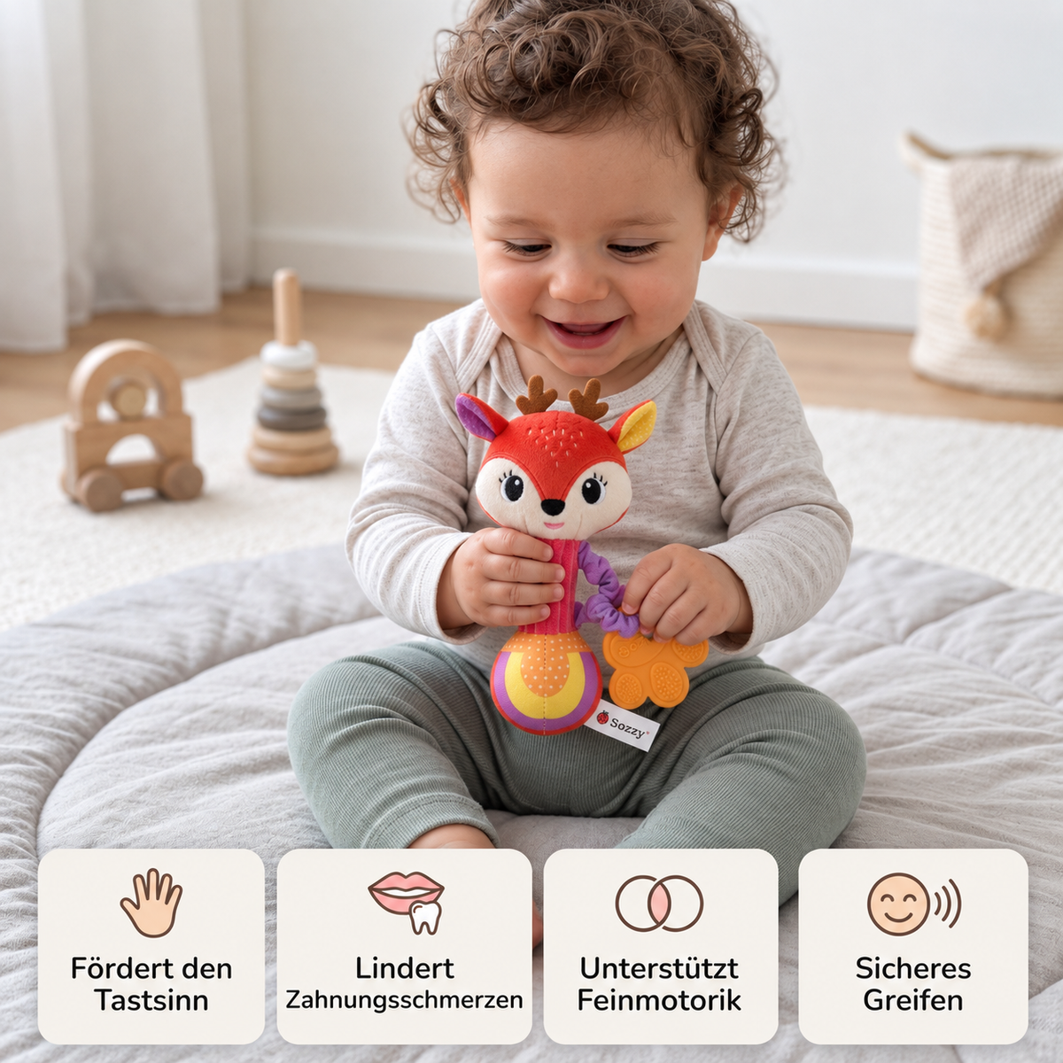 Beruhigendes Silikon-Plüschspielzeug für Babys beim Zahnen