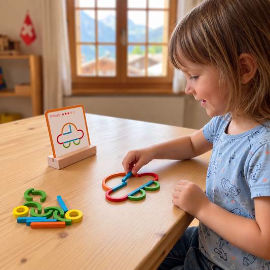 Pädagogisches Montessori-Bausteinset mit Stäbchen und Ringen
