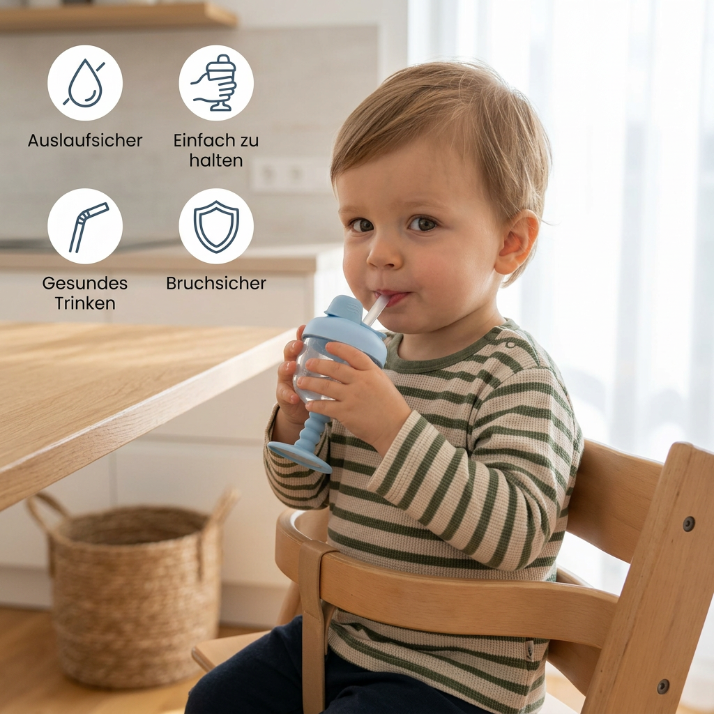 Auslaufsicherer Baby-Trinklernbecher mit Strohhalm