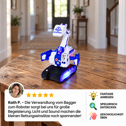 Transformierender Polizei-Roboter-Bagger mit Licht & Sound