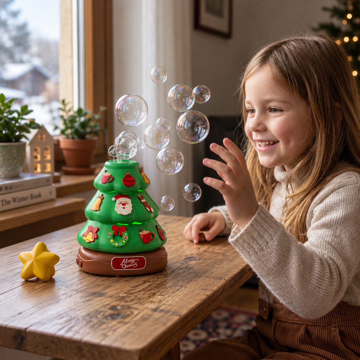 Musikalischer Weihnachtsbaum mit Seifenblasen und Aufklebern zum Dekorieren