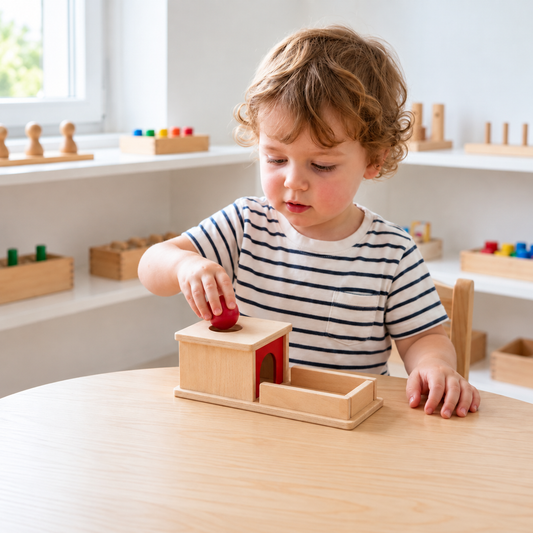 Montessori Holzbox mit Ball für Kleinkinder