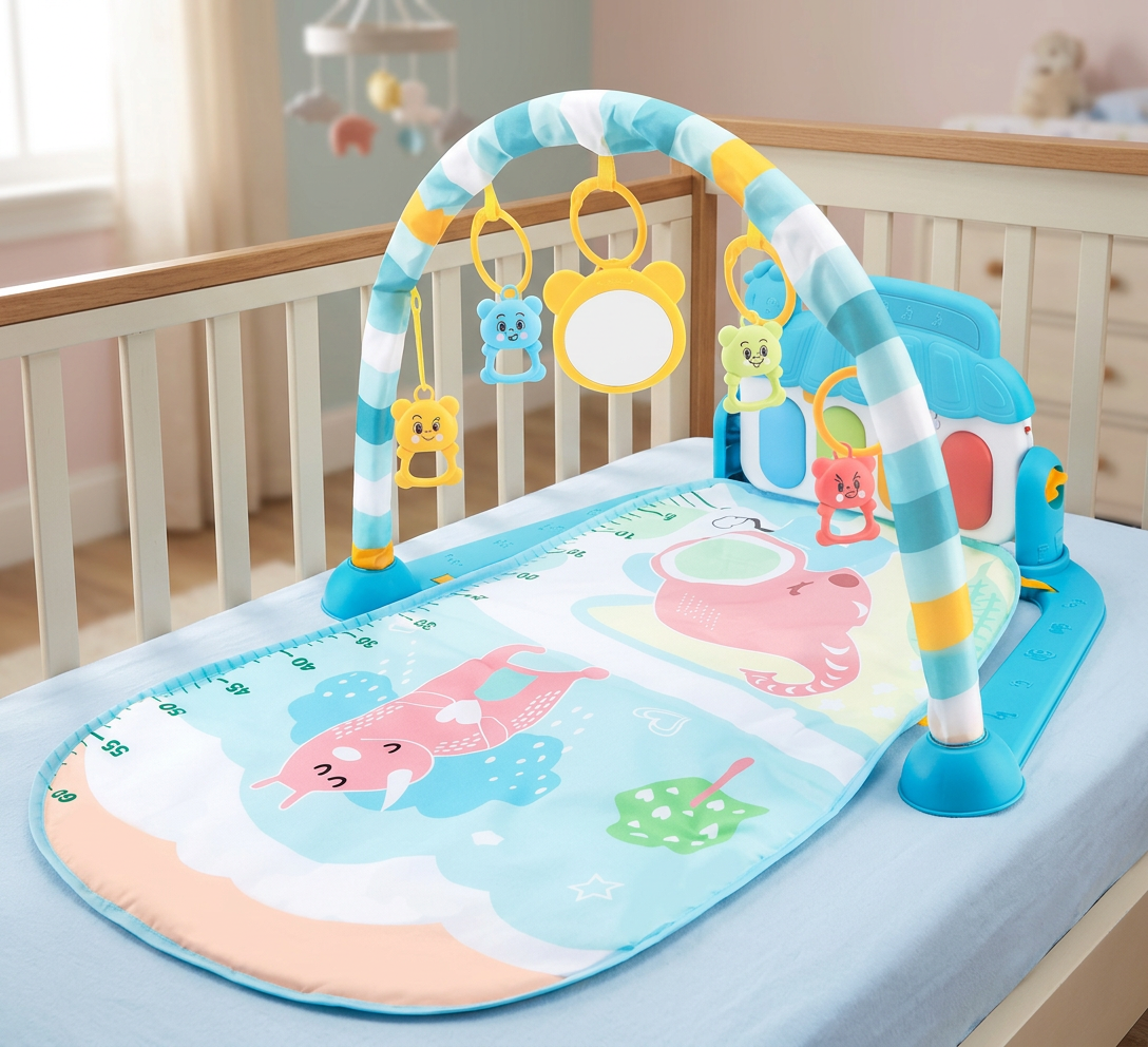 Baby Musik-Spielbogen mit Piano – Interaktive Sensorik Krabbeldecke für 0-24 Monate