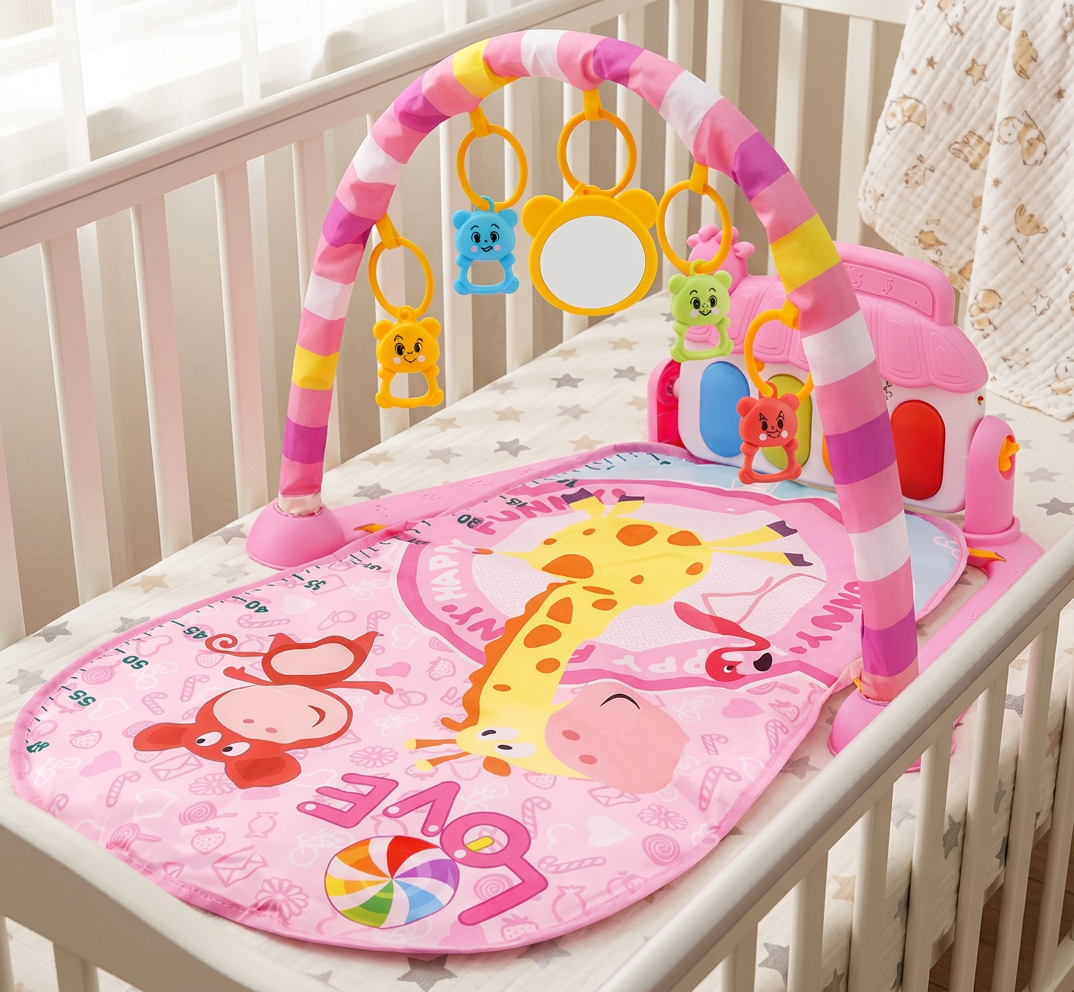 Baby Musik-Spielbogen mit Piano – Interaktive Sensorik Krabbeldecke für 0-24 Monate