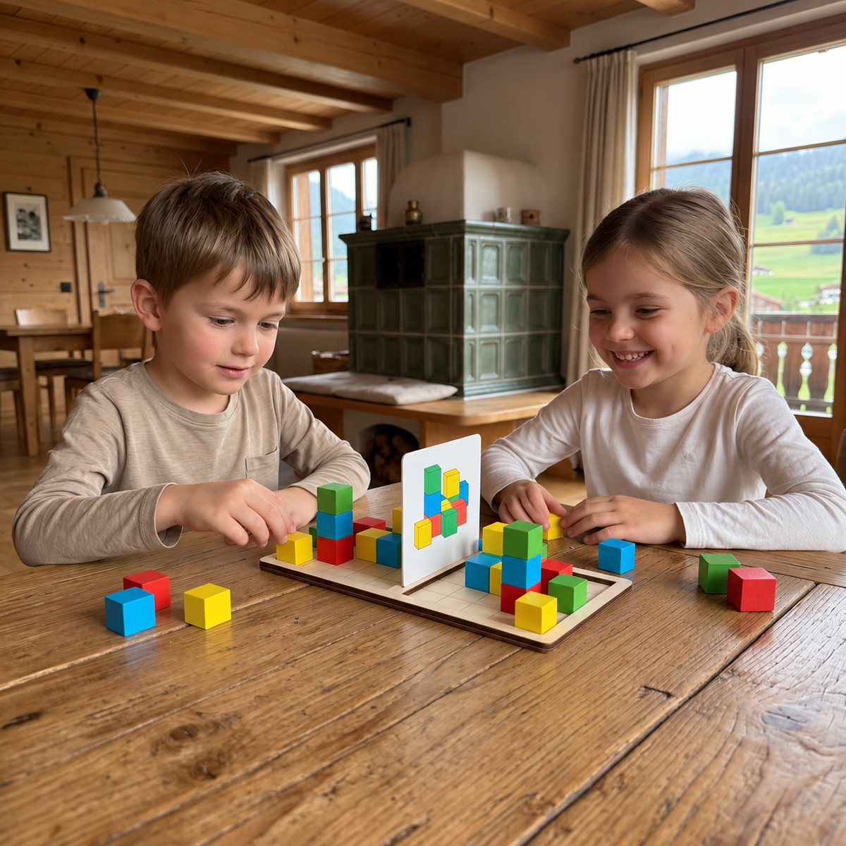 3D-Puzzle-Spiel mit Bausteinen zum Farbabgleich