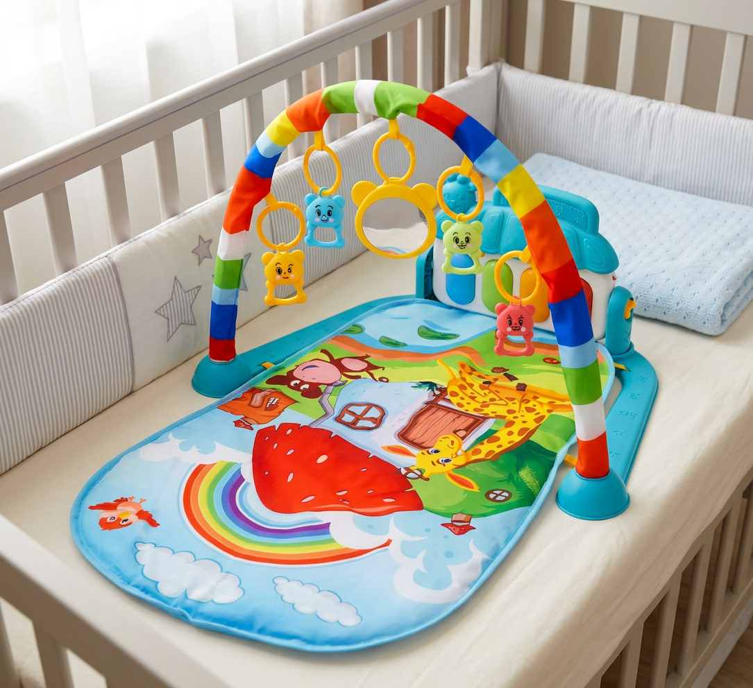Baby Musik-Spielbogen mit Piano – Interaktive Sensorik Krabbeldecke für 0-24 Monate