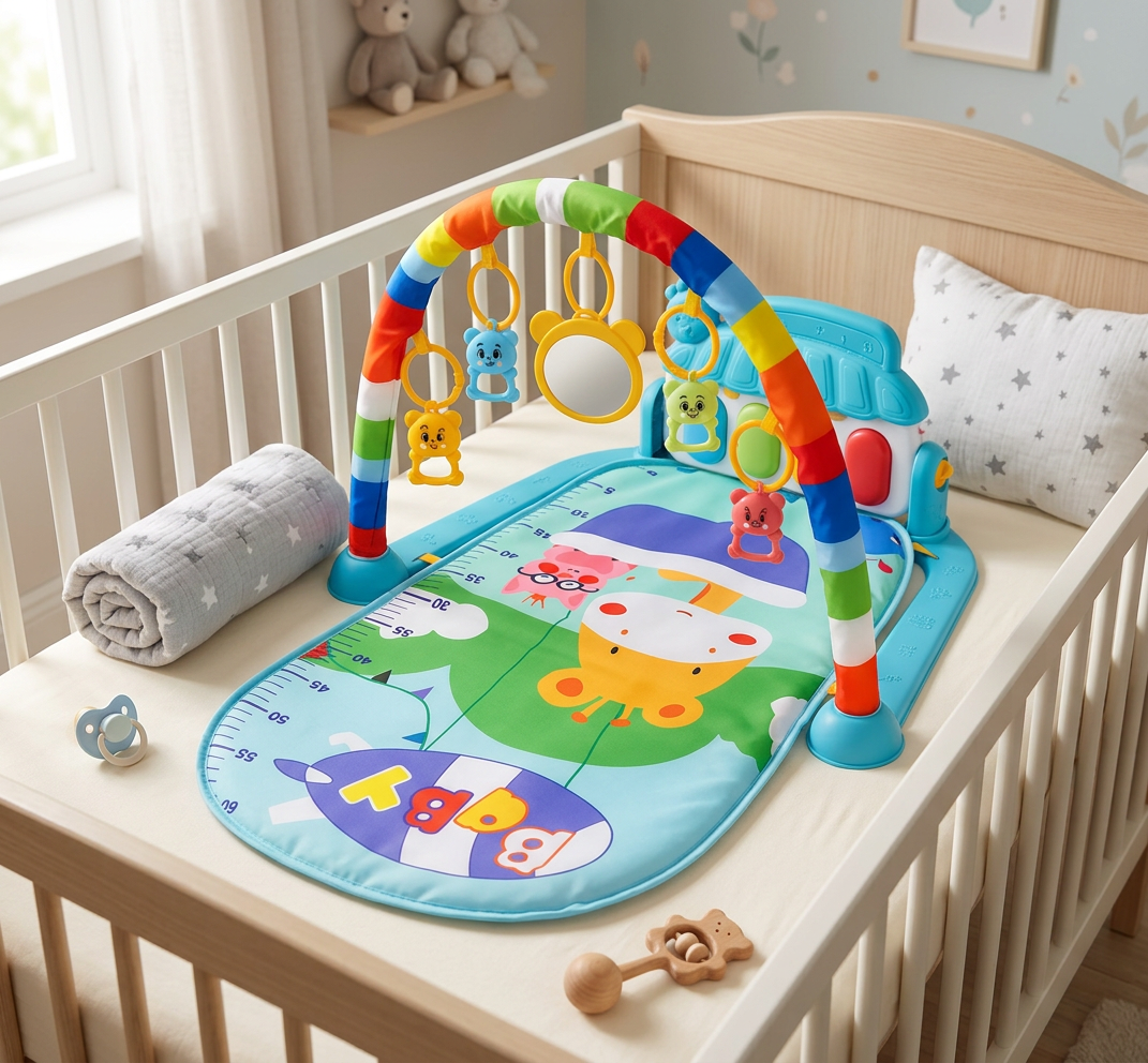 Baby Musik-Spielbogen mit Piano – Interaktive Sensorik Krabbeldecke für 0-24 Monate