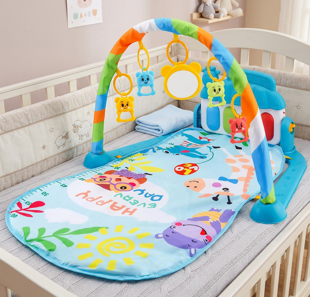 Baby Musik-Spielbogen mit Piano – Interaktive Sensorik Krabbeldecke für 0-24 Monate
