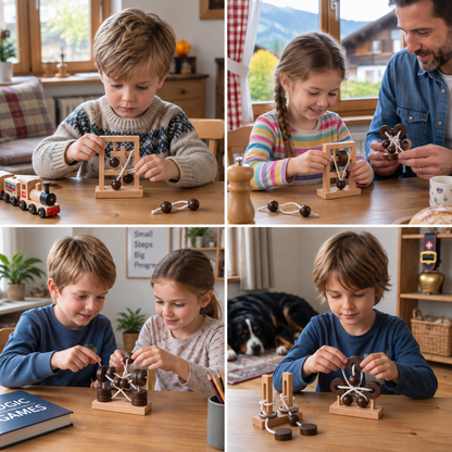 Handgefertigtes Holz-Seil-Geduldsspiel – Logik-Puzzlespiel für die ganze Familie