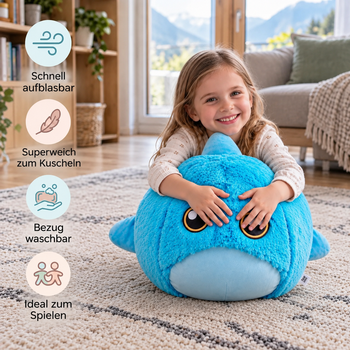 Aufblasbares Hüpf-Tier aus Plüsch – Kinder Springtier zum Spielen