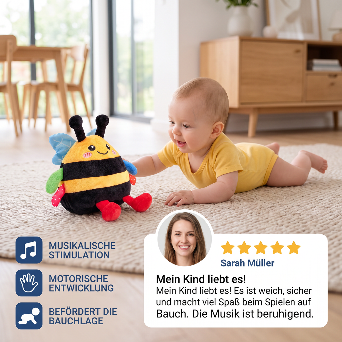 Interaktives musikalisches Plüsch-Bienchen für die Bauchlage