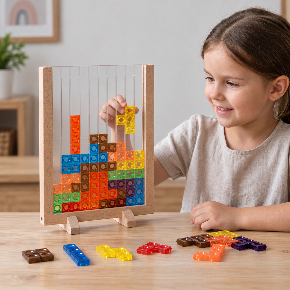 3D-Farbblock-Puzzle mit Holzrahmen – Montessori-Lernspielzeug für Kinder
