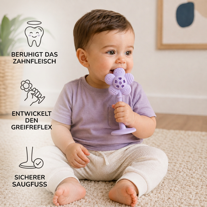2-in-1 Sonnenblumen-Beißring & Rassel für Babys mit Saugnapfbasis