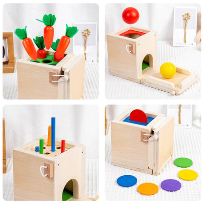 Montessori-Holzspielbox mit Aufgaben- und Lösungskarten