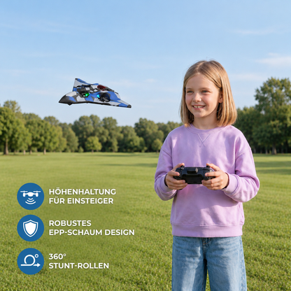 Robustes RC-Kampfflugzeug aus Schaumstoff mit Höhenhaltefunktion & 360°-Stuntrollen