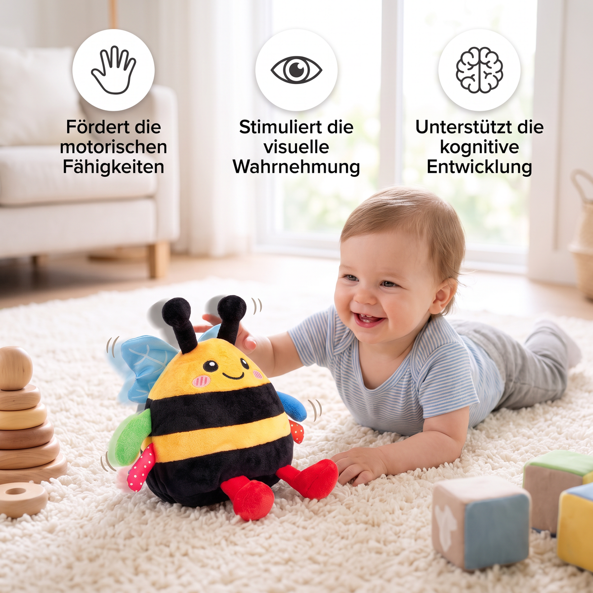 Interaktives musikalisches Plüsch-Bienchen für die Bauchlage
