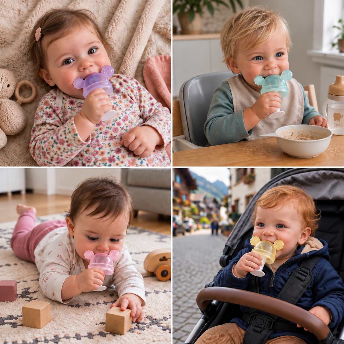 Baby-Beißring in Pilzform aus Silikon für kleine Hände