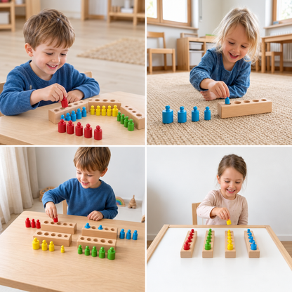 Montessori Holzspielzeug zum Lernen von Farben und Zahlen