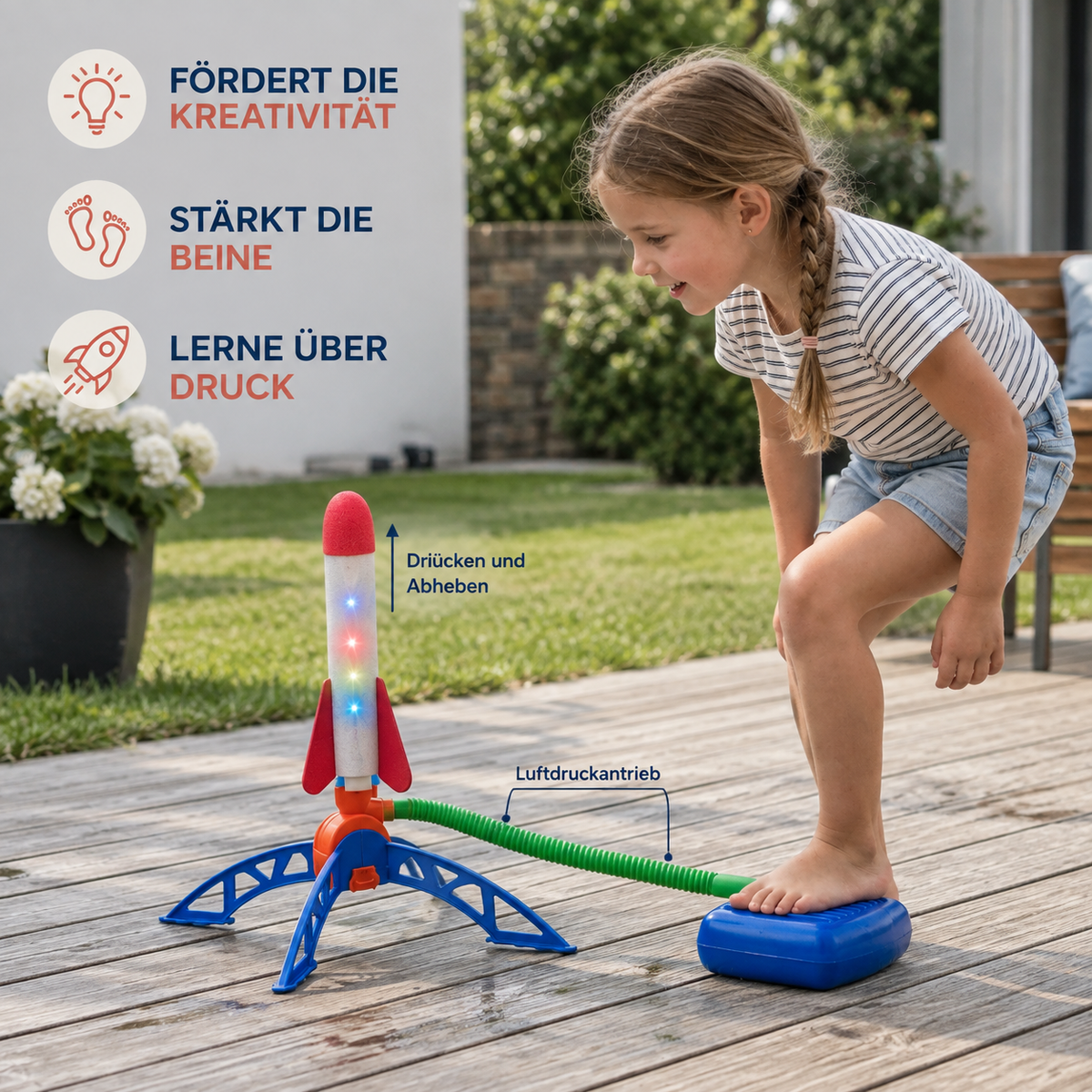 Raketenwerfer für Kinder mit Fußpumpe – blitzschnelles, luftbetriebenes Outdoor-Spielzeug