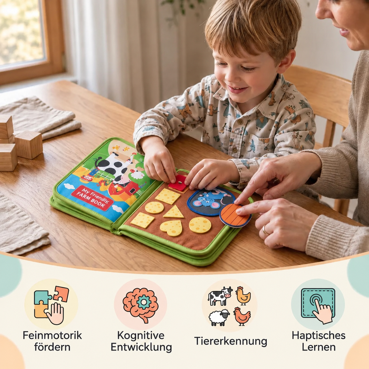 Sensorisches Montessori-Beschäftigungsbuch für kleine Entdecker