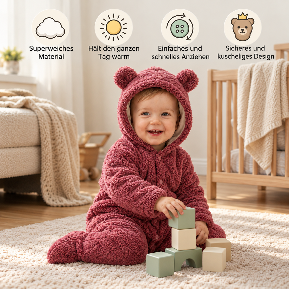 Weicher & kuscheliger Baby-Bären-Overall mit Kapuze