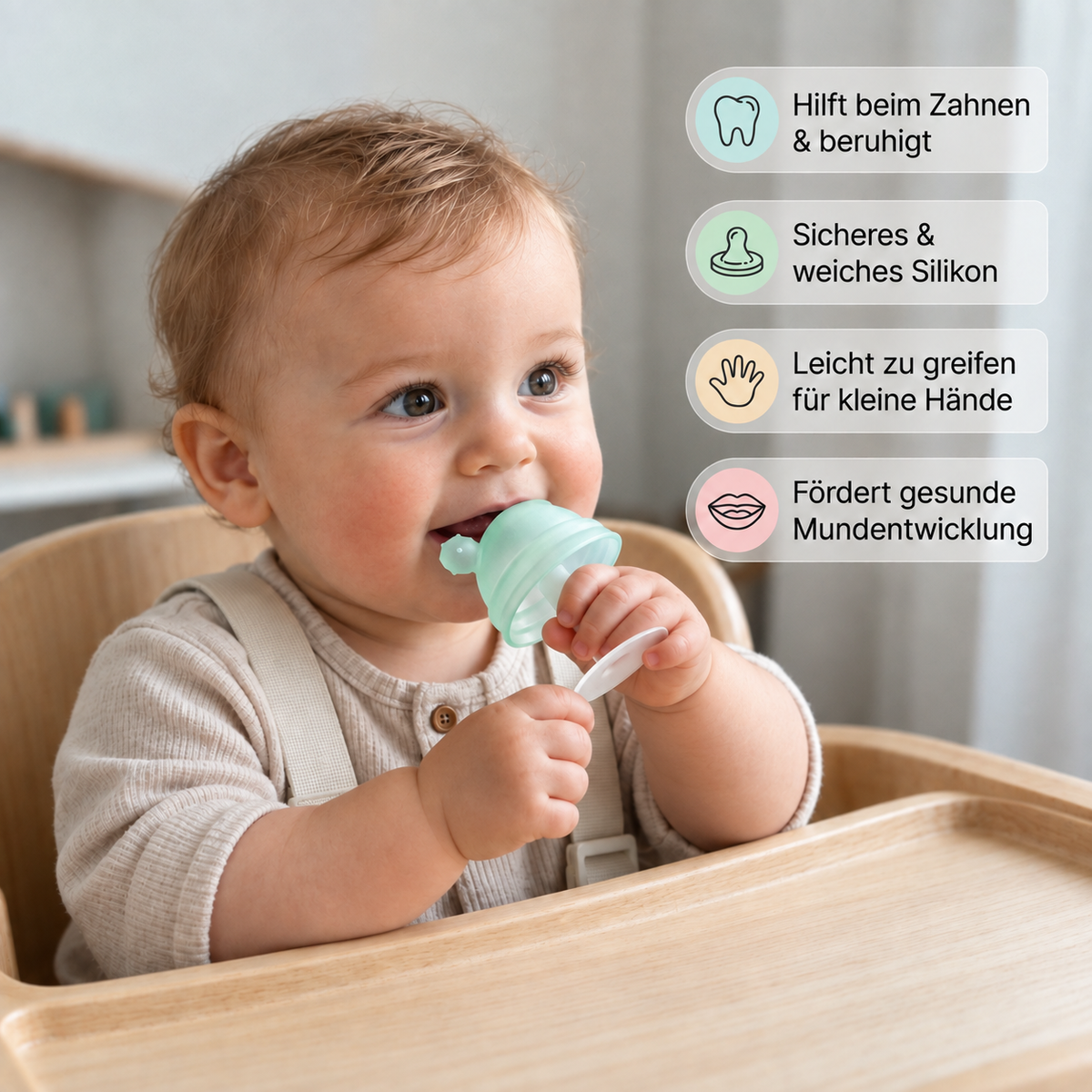 Baby-Beißring in Pilzform aus Silikon für kleine Hände