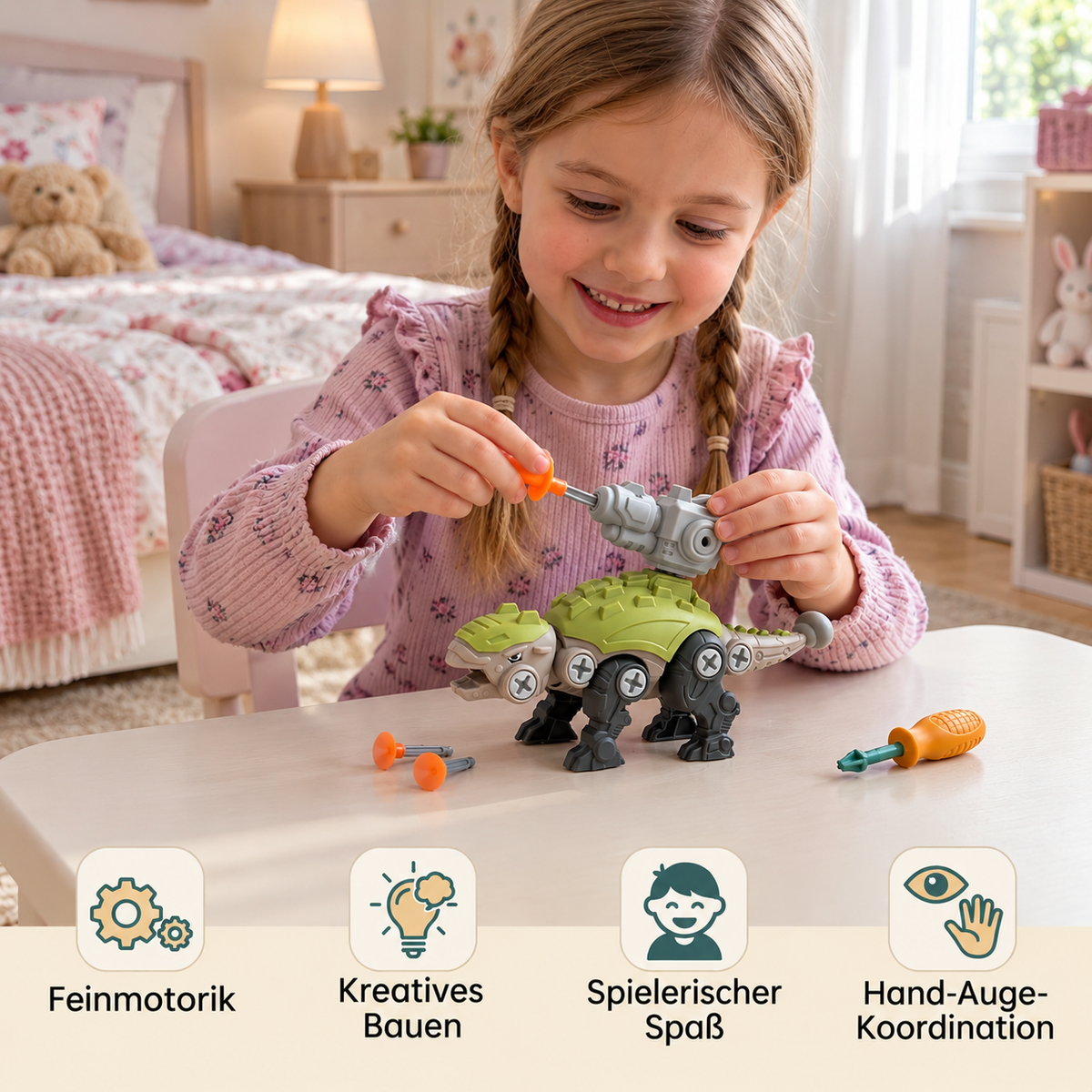 Dinosaurier-Schraubset mit Saugnapf-Kanone