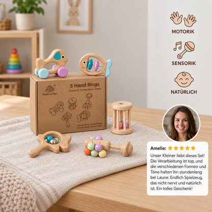 Baby Geschenkset aus Holz – Rassel- & Musikspielzeug für Neugeborene