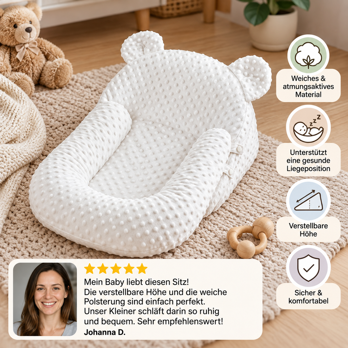 Babykissen mit verstellbaren Höhenstufen