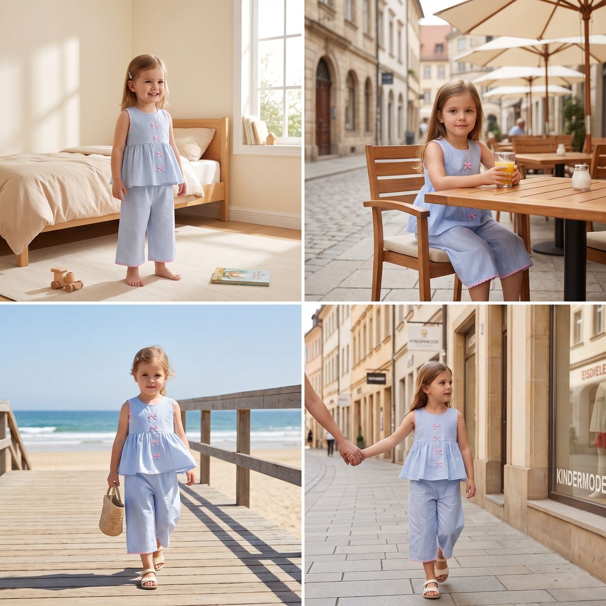 Sommerliches Mädchen-Set mit Streifen & Schleifenstickerei – Süßes 2-teiliges Outfit