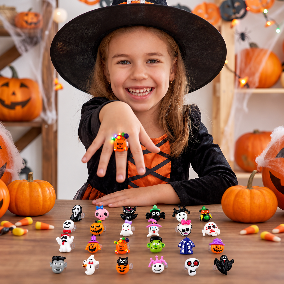 24er-Pack blinkende LED-Halloween-Ringe für Kinderpartys & Süßigkeitentüten