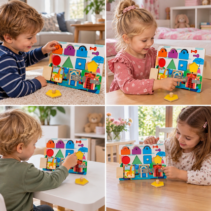 Montessori-Aktivitätsbrett mit verschiedenen Aufgaben
