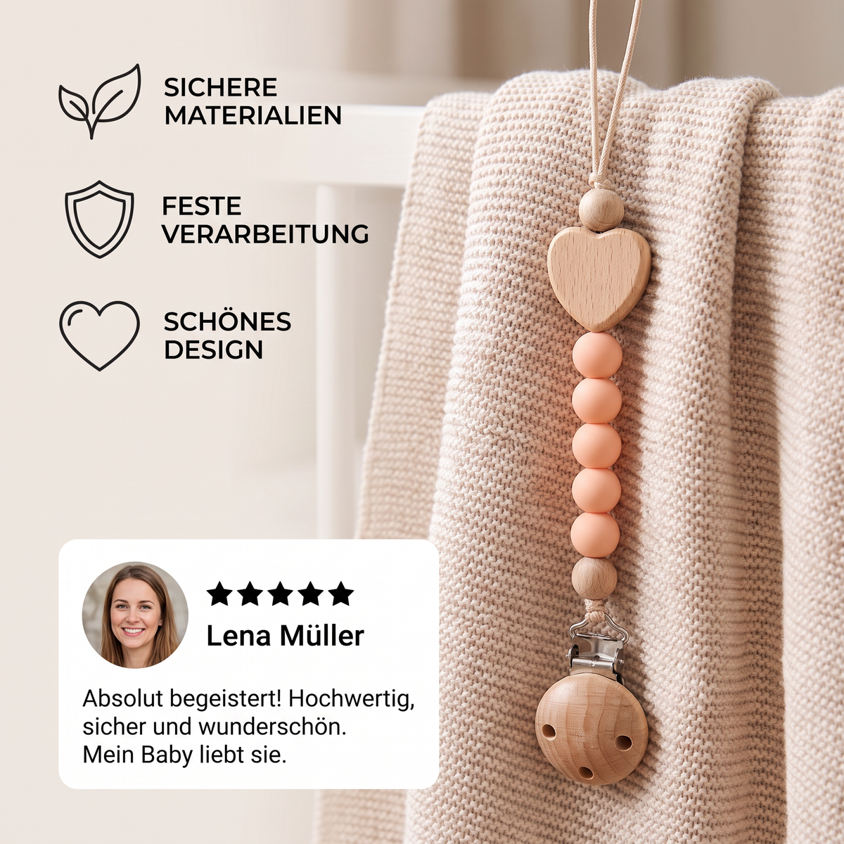 Schnullerkette aus Holz für Babys